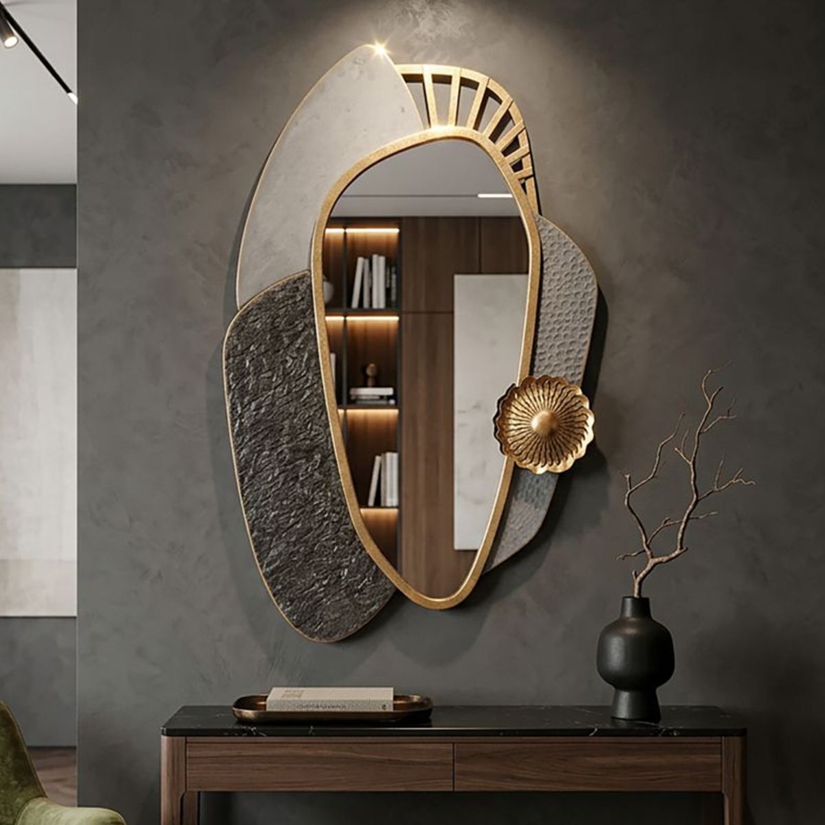 Specchio da parete di design in metallo Art