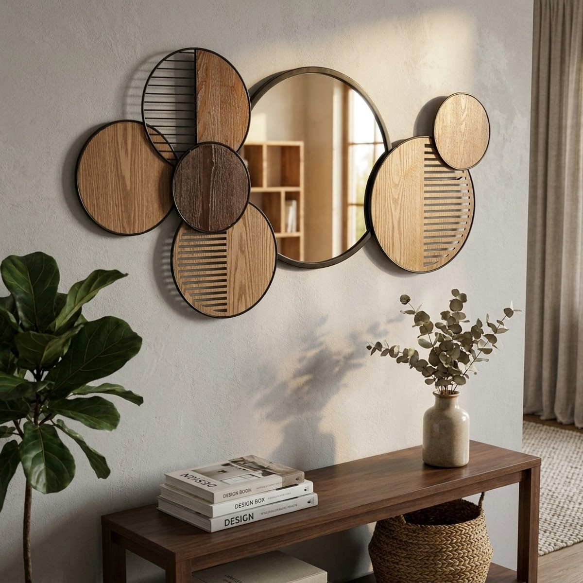 Espejo decorativo de pared en metal y MDF Woody