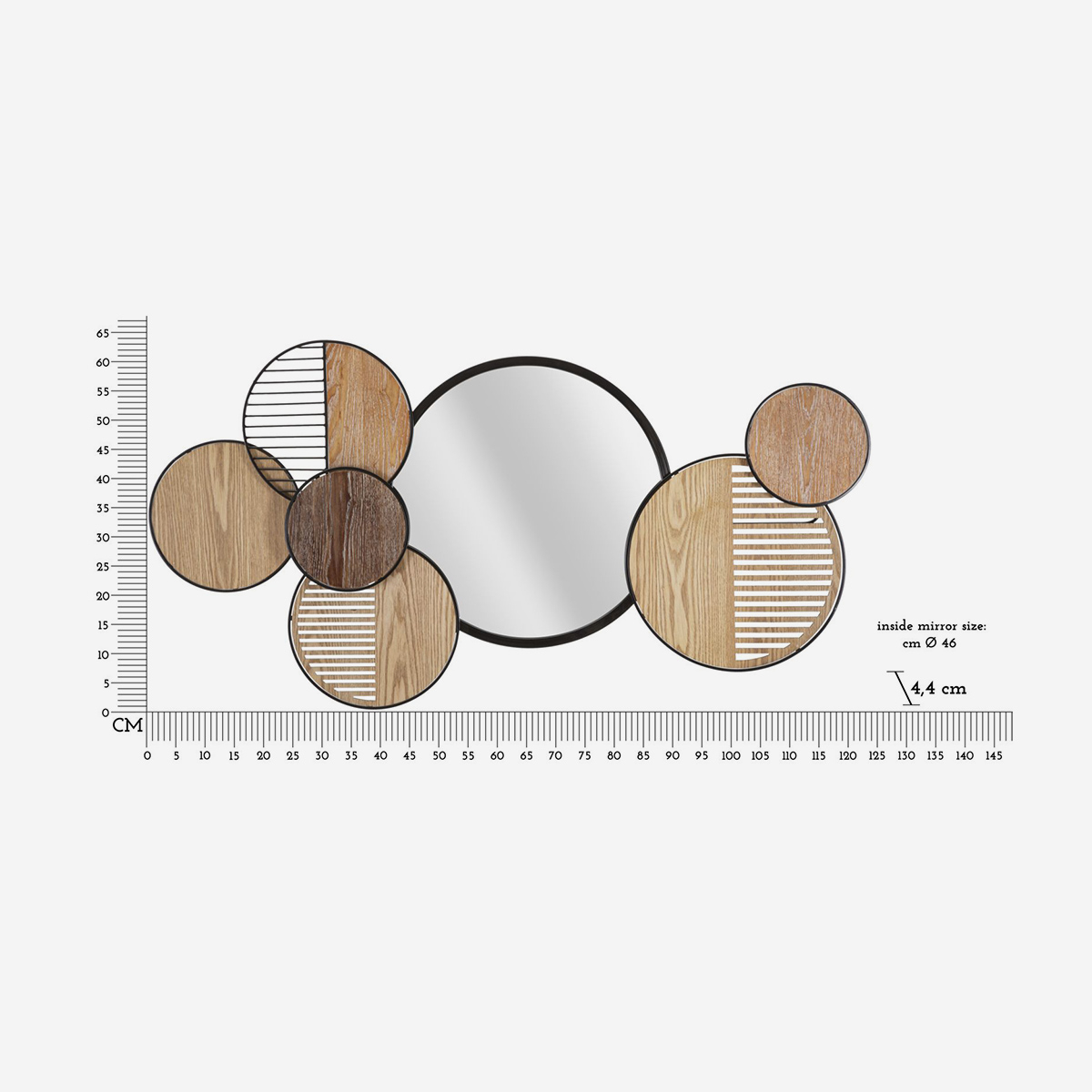 Espejo decorativo de pared en metal y MDF Woody