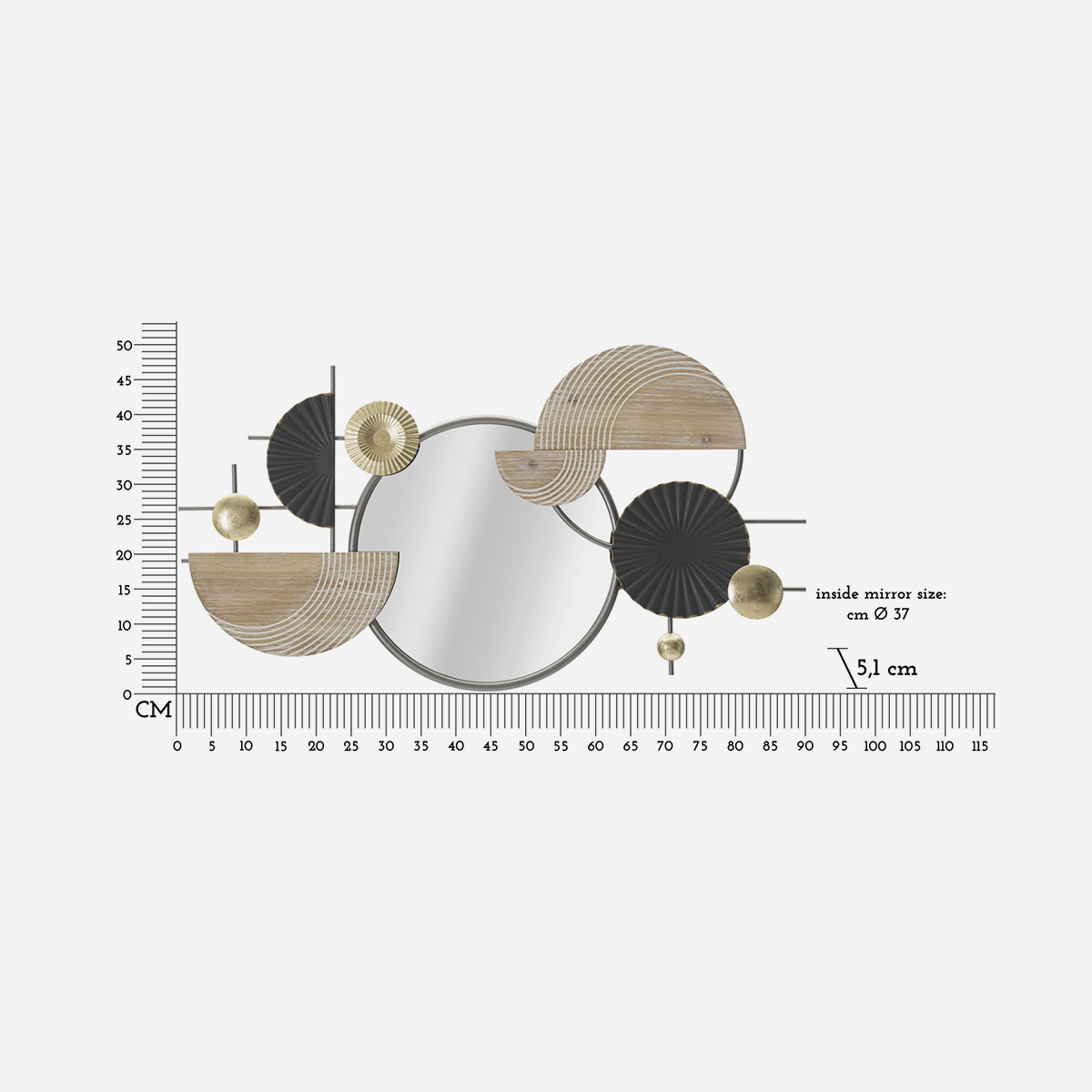Specchio da parete decorativo in metallo e MDF Abstract