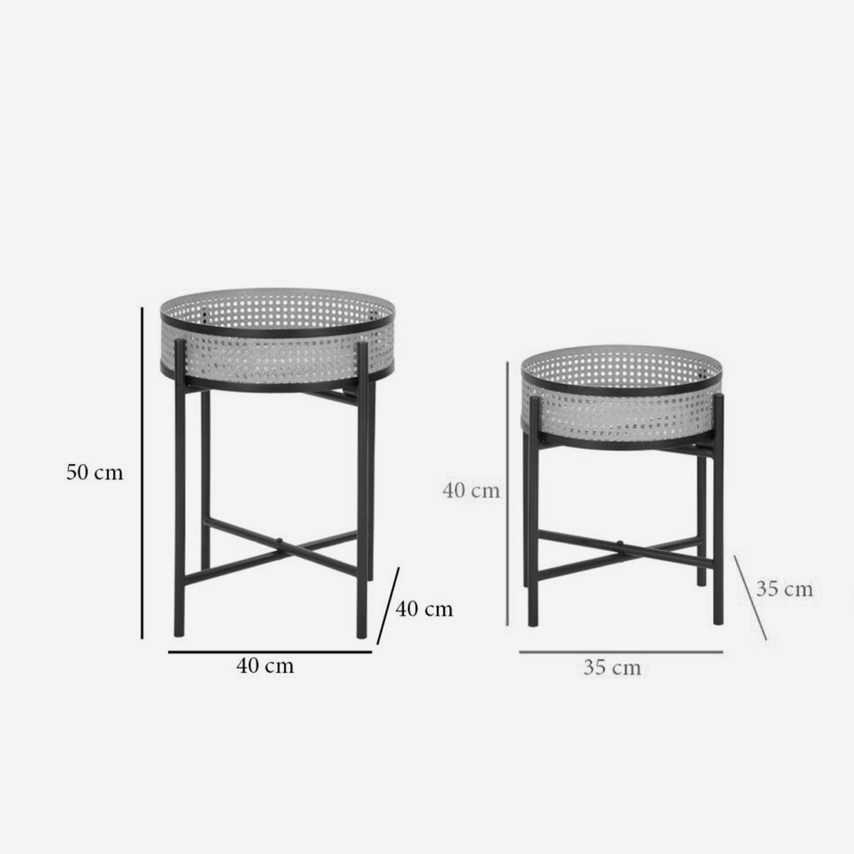 Set de 2 tables d’appoint rondes porte-plante en métal Fuji
