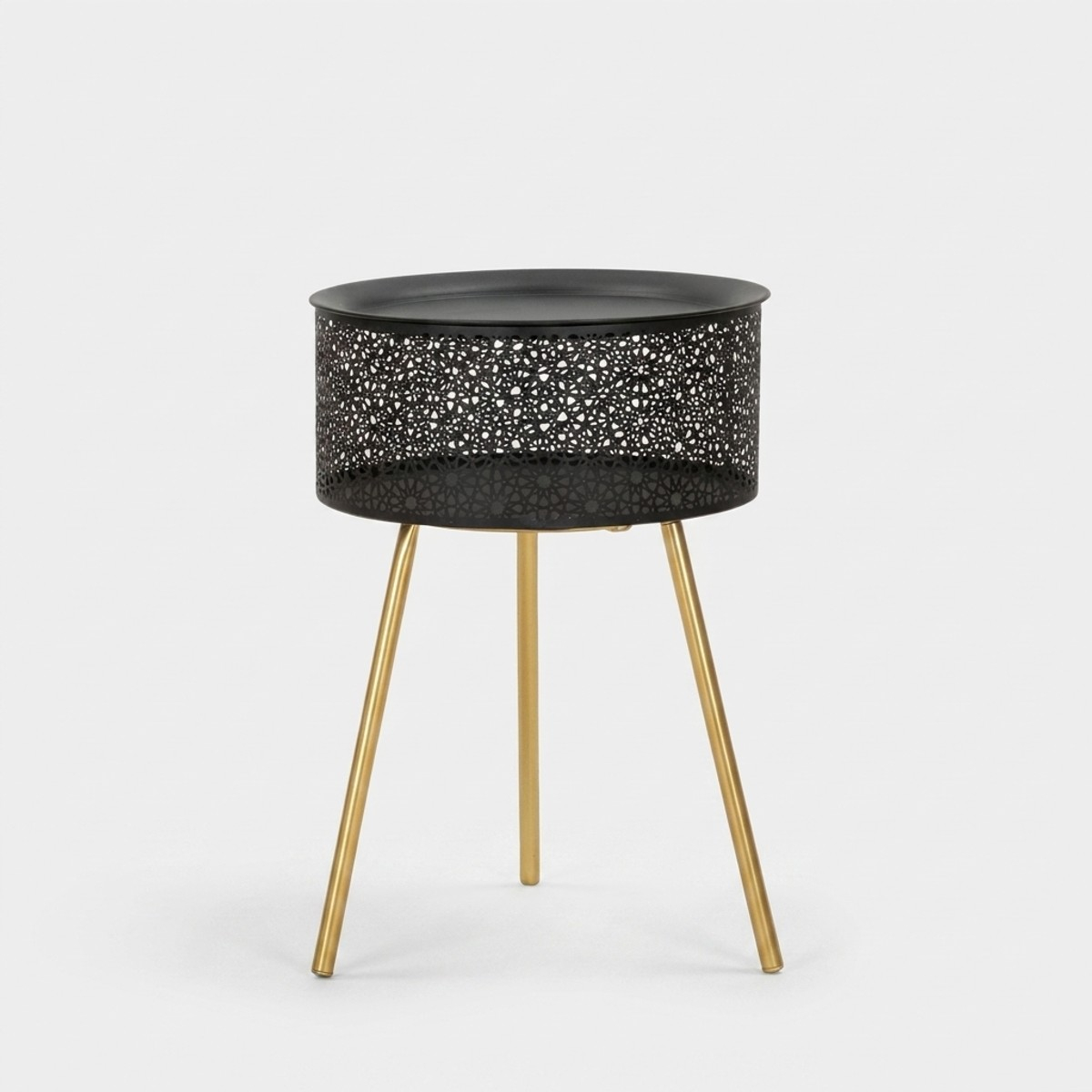 Tavolino contenitore rotondo in metallo Blacky 50