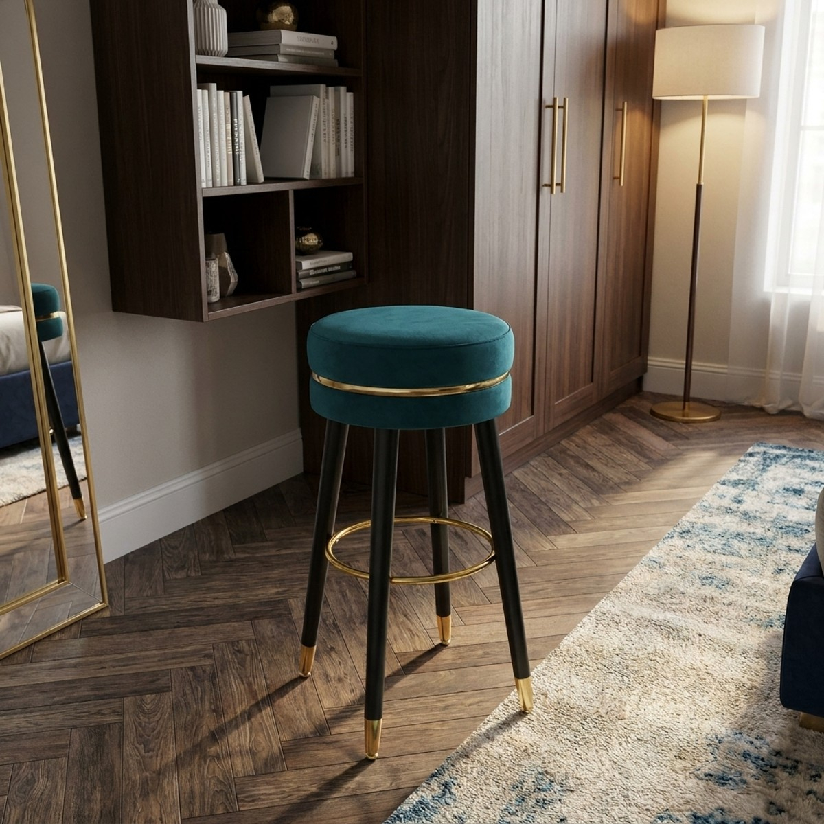 Taburete de bar tapizado en terciopelo y metal Paris Gold