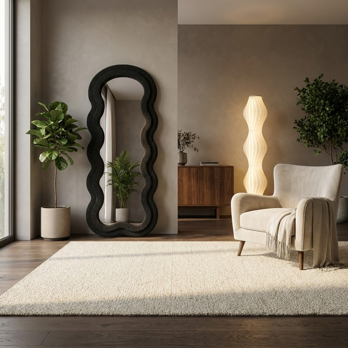 Miroir mural galbé avec cadre bouclette Teddy