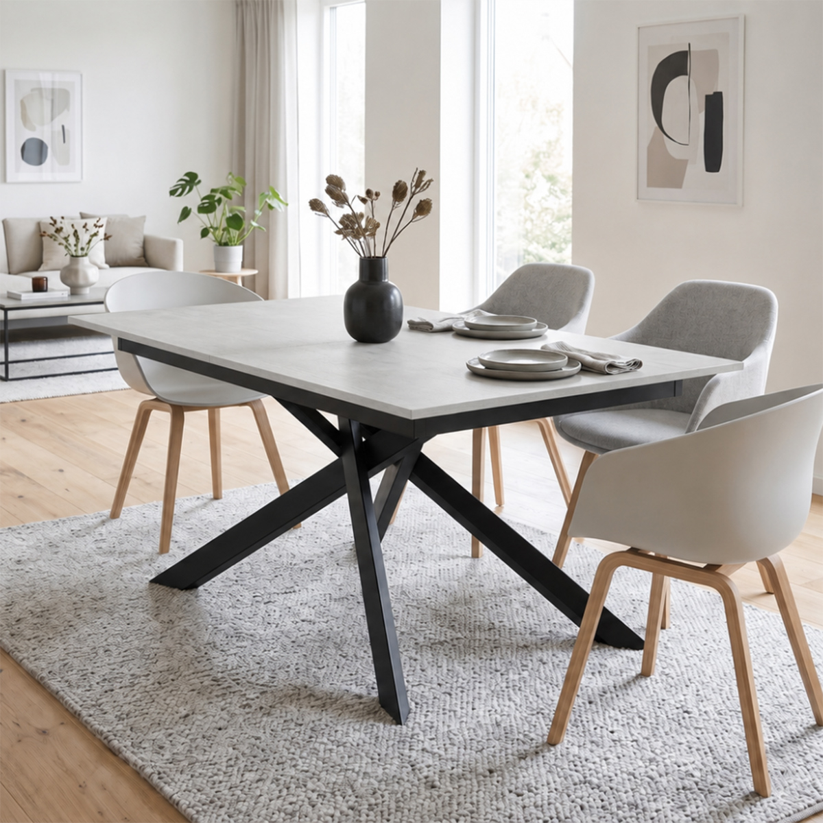 Mesa extensible de melamina con estructura negra 140/190x90 Pluto