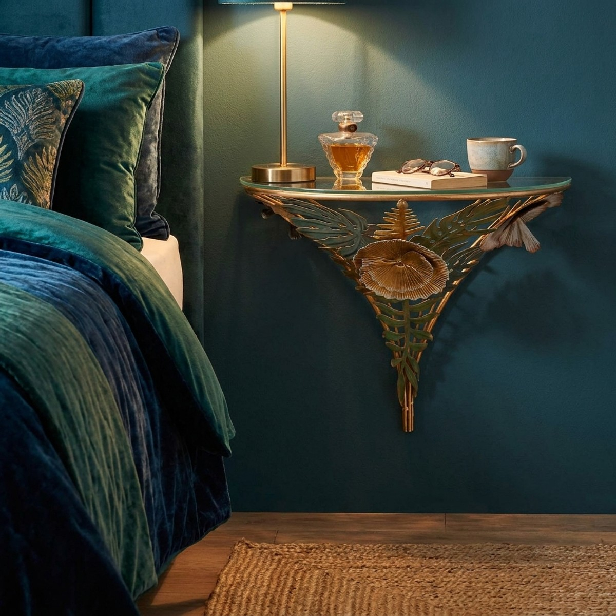 Wand-Nachttisch aus Metall und Glas Butterflies