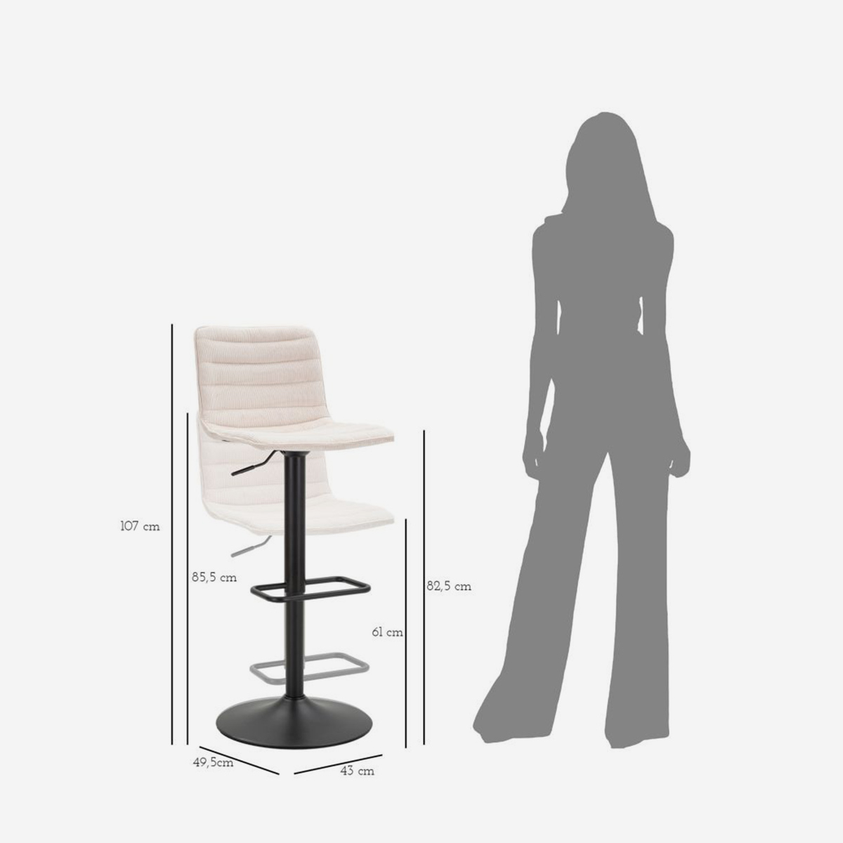 Set de 2 taburetes de bar giratorios, acolchados y regulables High