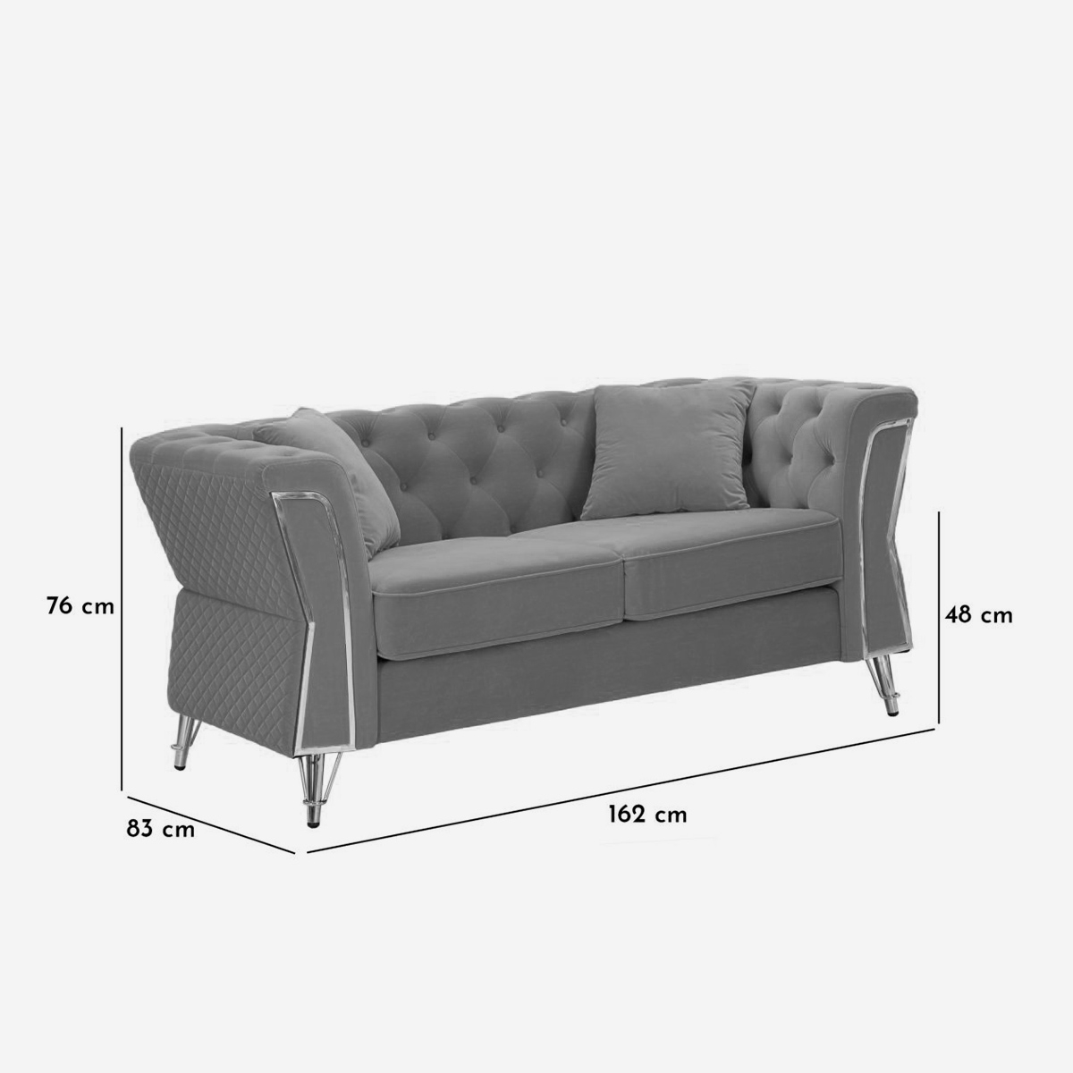 2-Sitzer-Sofa aus gestepptem Samt mit Kissen Emy