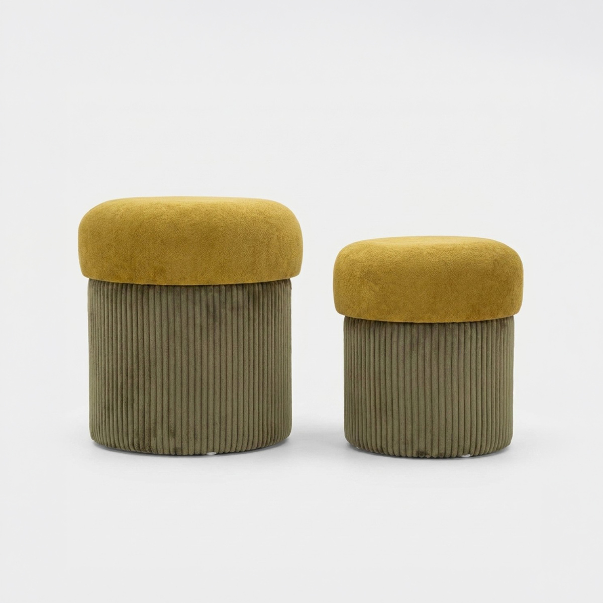 Set 2 pouf contenitore imbottiti in velluto Aspen