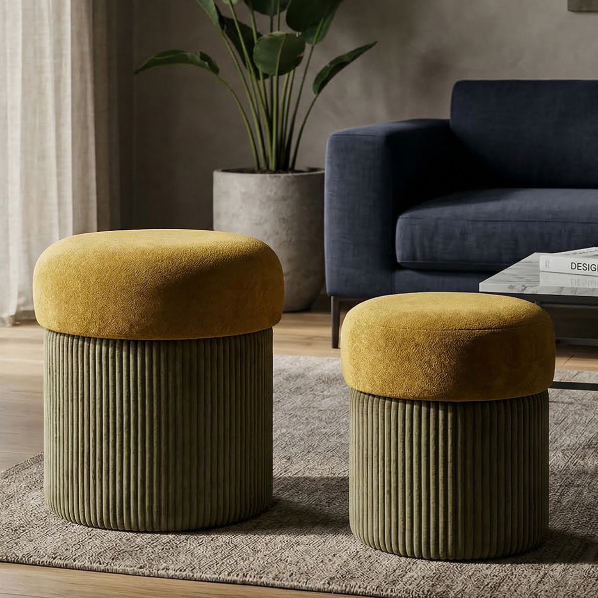 2er-Set Samt-Sitzhocker mit Stauraum Aspen