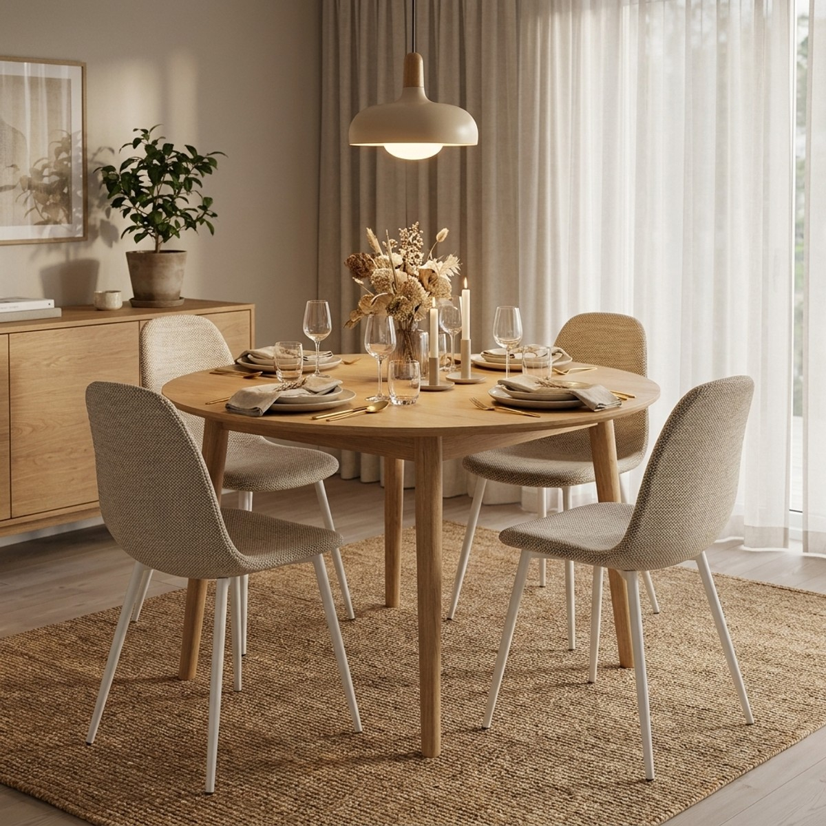 Set de 4 sillas de comedor acolchadas en ratán sintético Evelyn