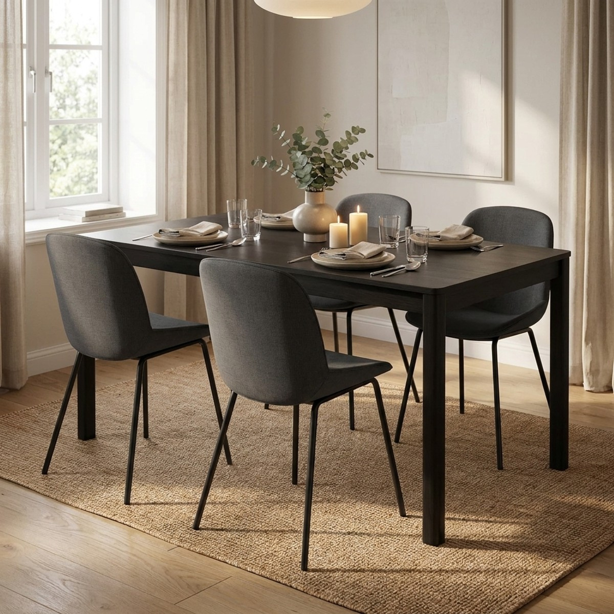 Set de 4 sillas de comedor tapizadas en tela Adhara