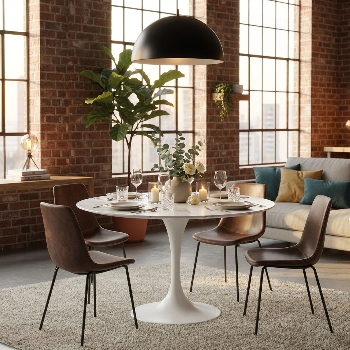 Mesa de comedor redonda de cerámica y metal Circe 120