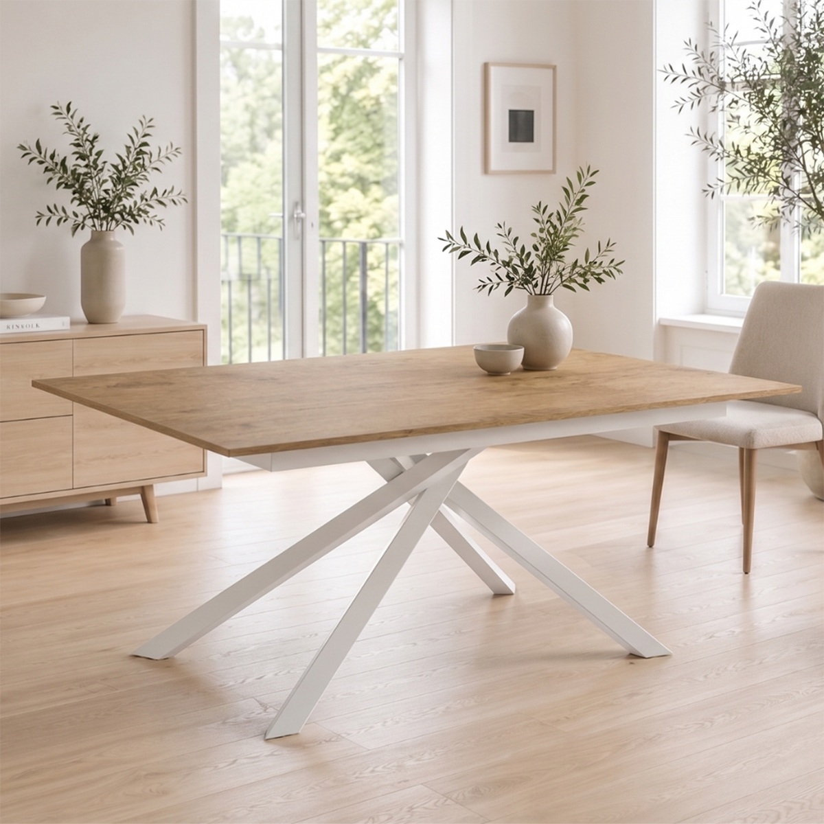 Mesa extensible de melamina con estructura blanca 140/190x90 Pluto