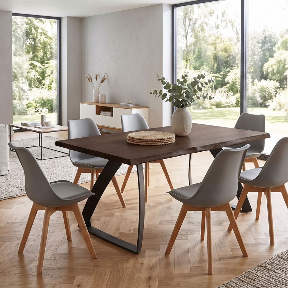 Mesa de comedor extensible de madera y metal 160/240x90 Timber