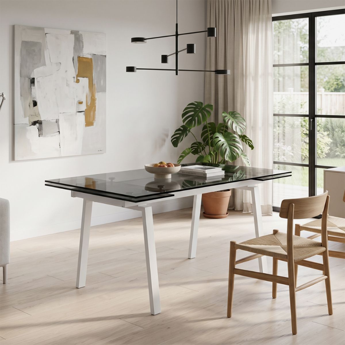Ausziehbarer Esstisch aus gehärtetem Glas 140/200x80 Jackson