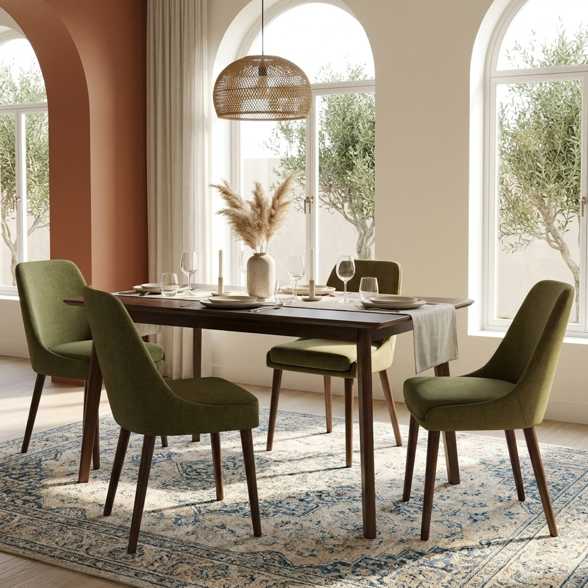 Set de 4 sillas de comedor tapizadas en tela Erythea