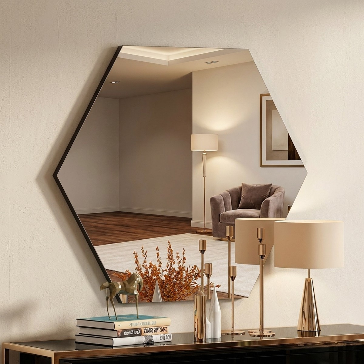 Hexagonaler Wandspiegel aus MDF Zeo