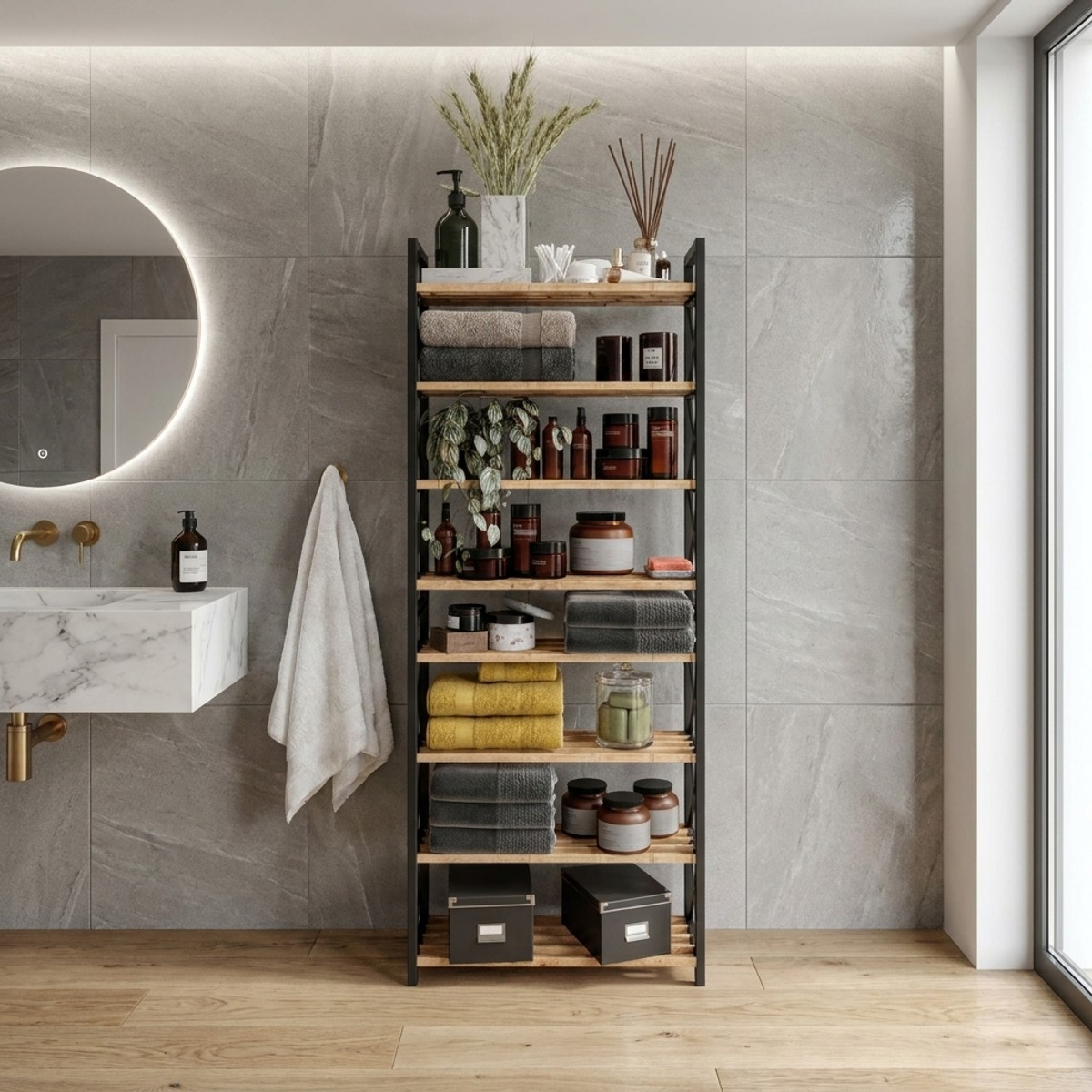 Estantería multiusos ahorraespacio efecto madera Plastic Bathroom 8
