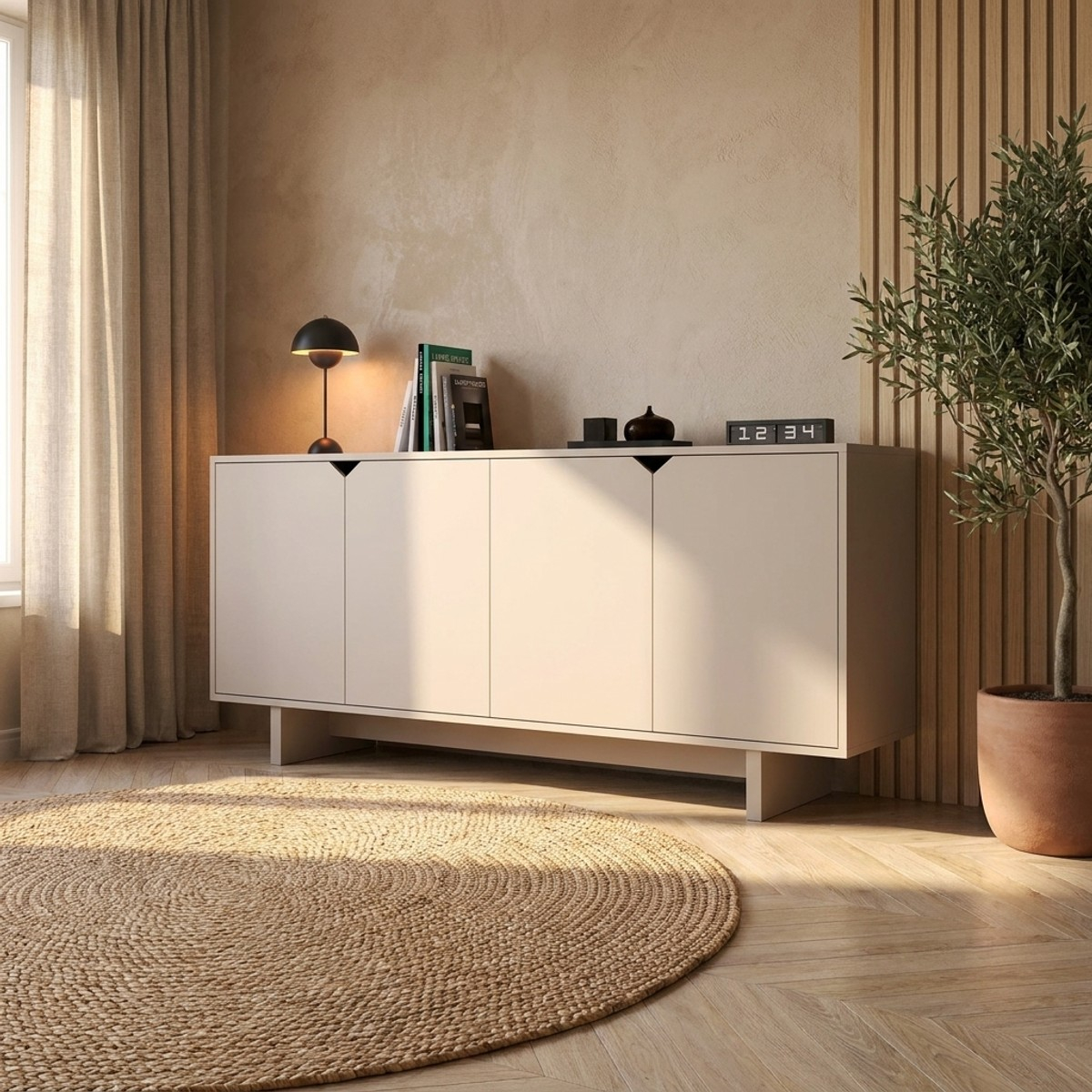 Buffet console moderne avec étagères et portes Oz