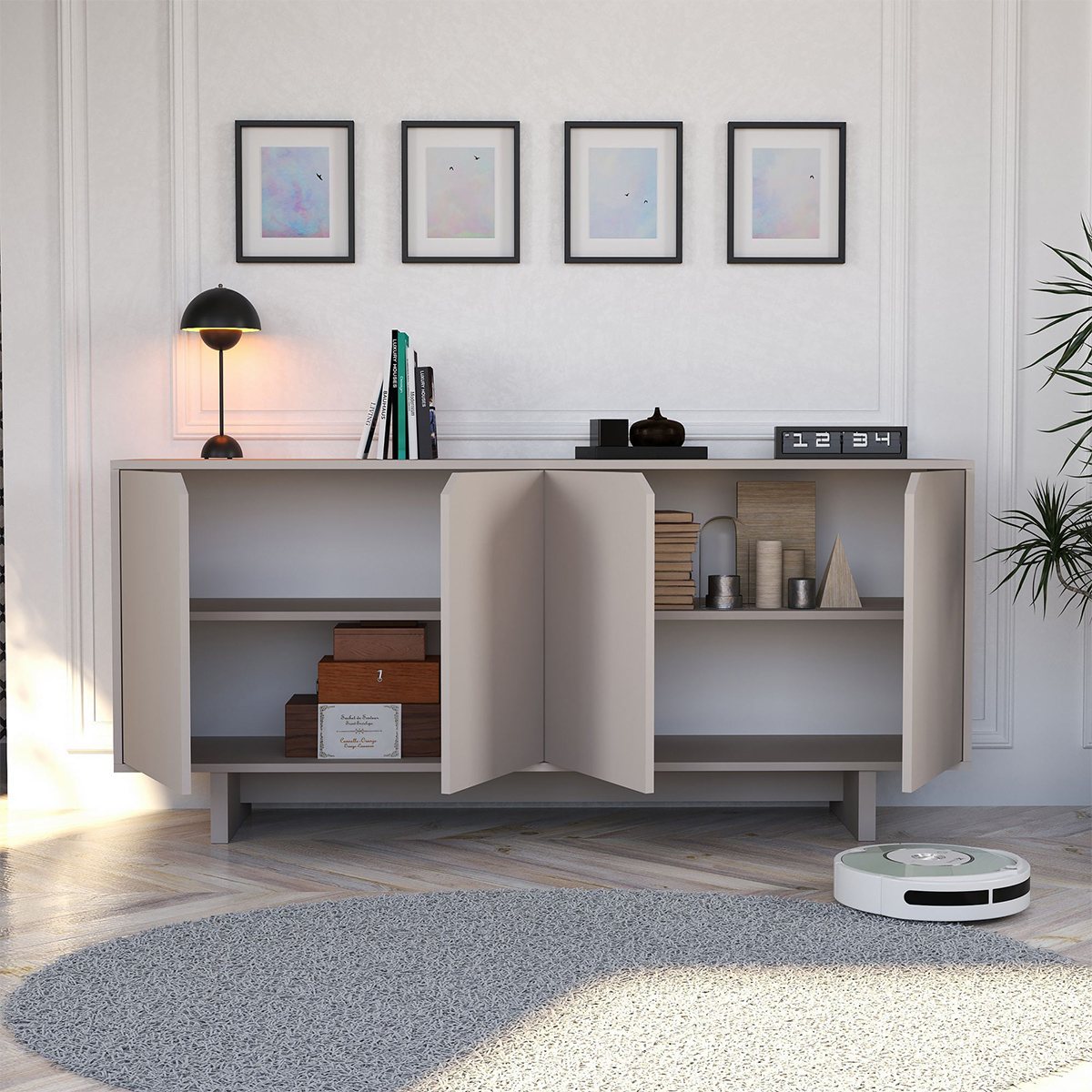 Buffet console moderne avec étagères et portes Oz