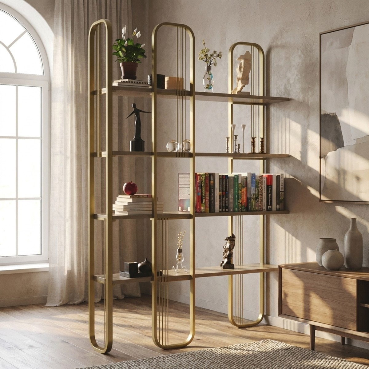 Libreria in metallo e legno con ripiani multipli Sierra