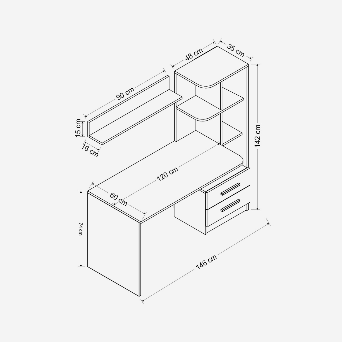 Escritorio con librería y cajones para estudio Alaska