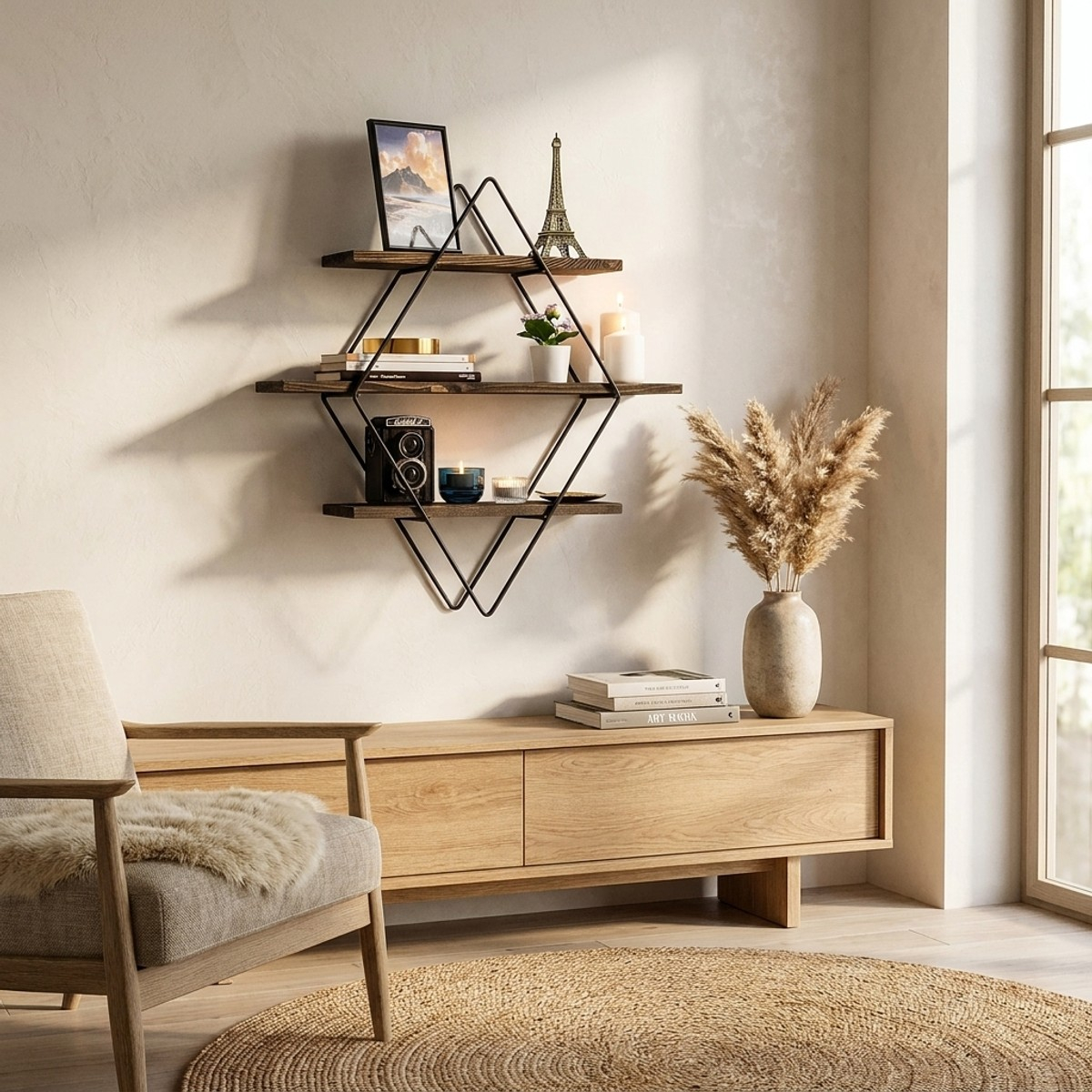 Estantería de pared de madera y metal con 3 estantes Element