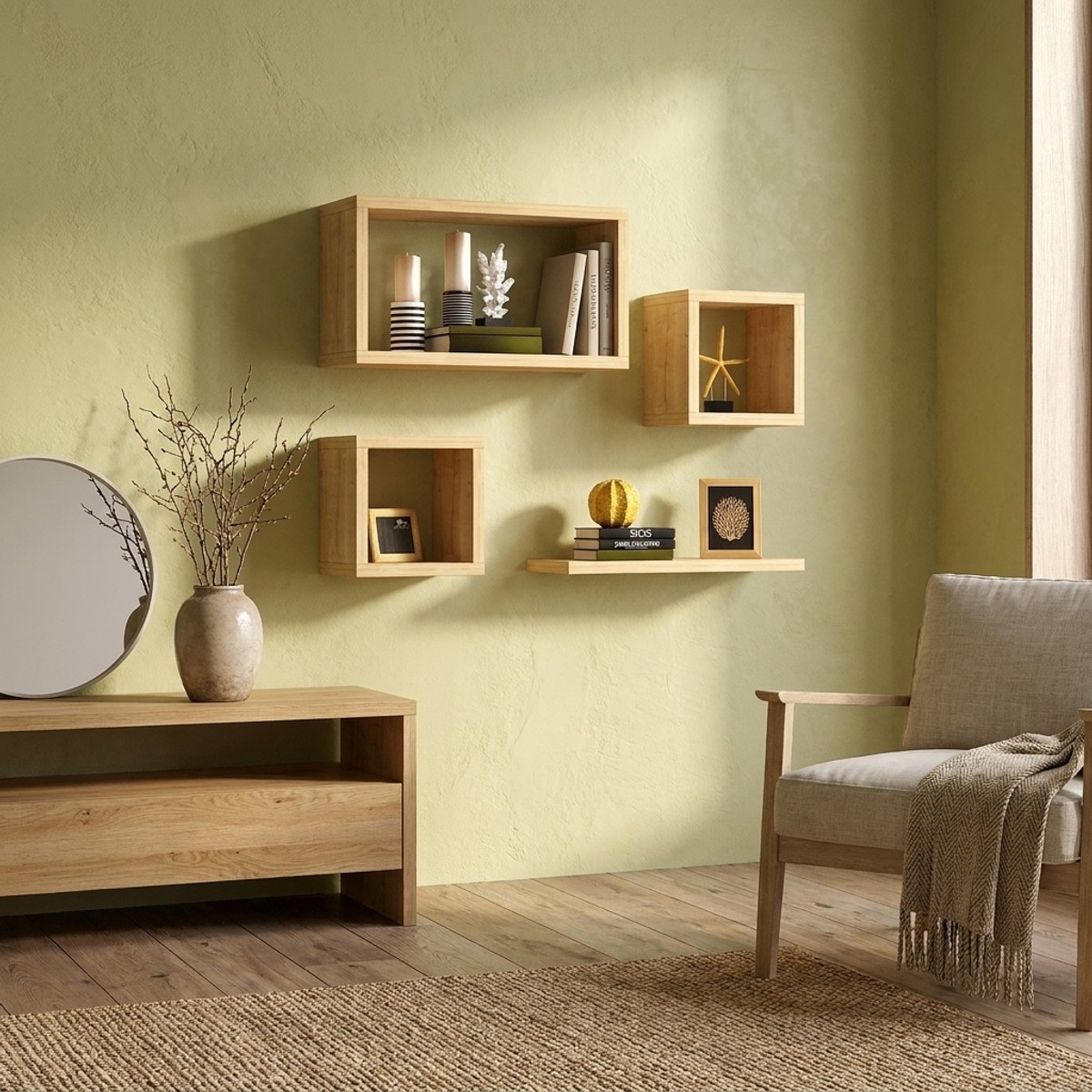 Estantes de pared modernos, juego de 4 piezas Babi