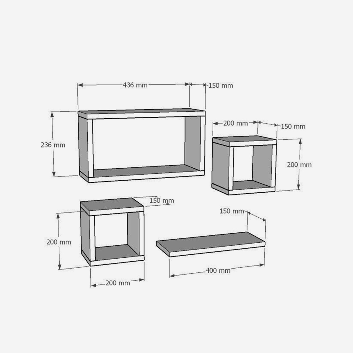 Estantes de pared modernos, juego de 4 piezas Babi