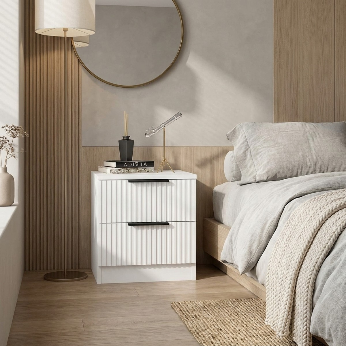 Mesita de noche moderna con 2 cajones para dormitorio Kale Plus