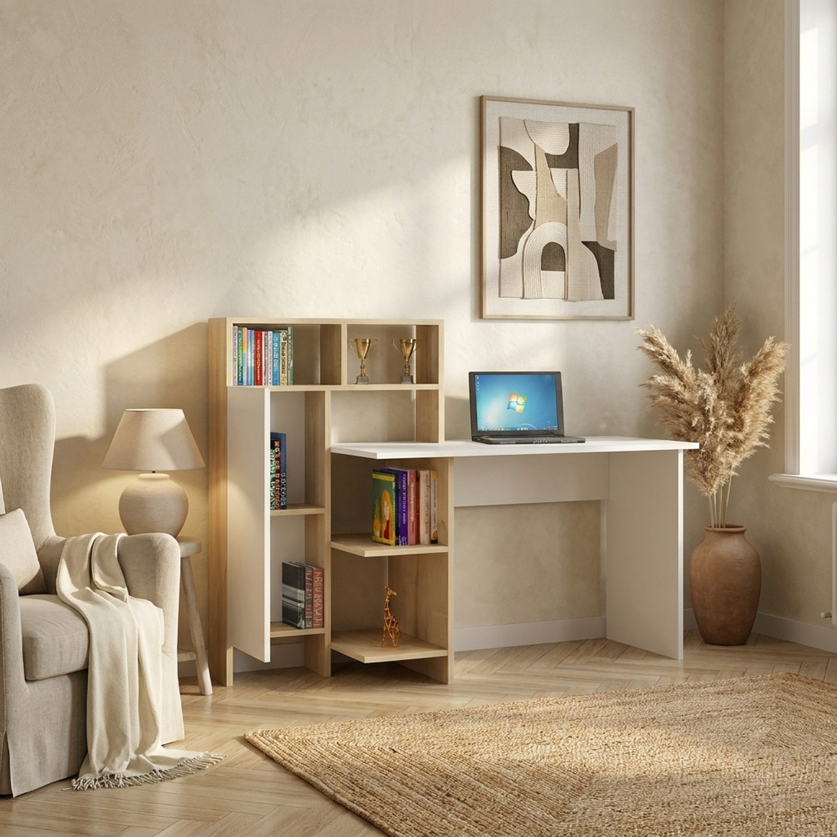 Escritorio moderno con librería ahorraespacio Bugra