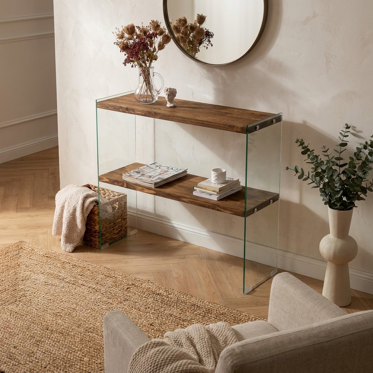 Konsole aus Massivholz und gehärtetem Glas Venedik