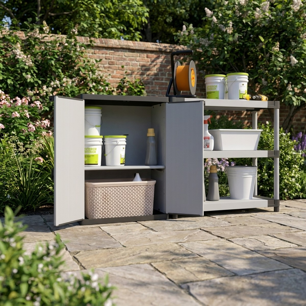 Armario bajo de resina con 2 puertas y estante Modular system