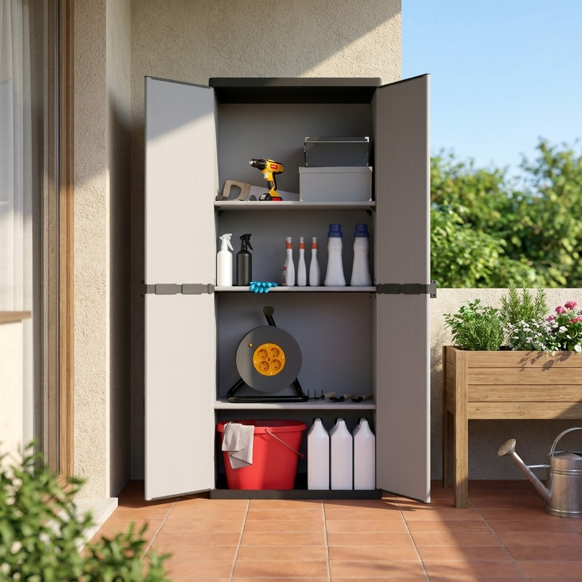 Kunstharzschrank mit 2 Türen und 4 Böden für Innen- und Außenbereich Modular system