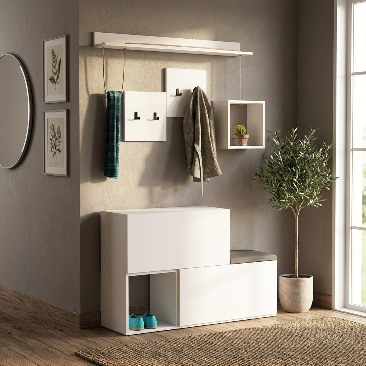 Garderobenmöbel mit Schuhschrank und Kleiderhaken Holdon