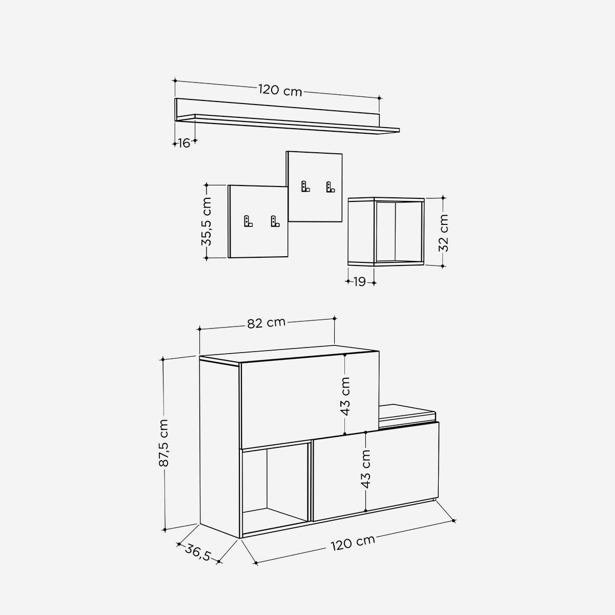 Garderobenmöbel mit Schuhschrank und Kleiderhaken Holdon