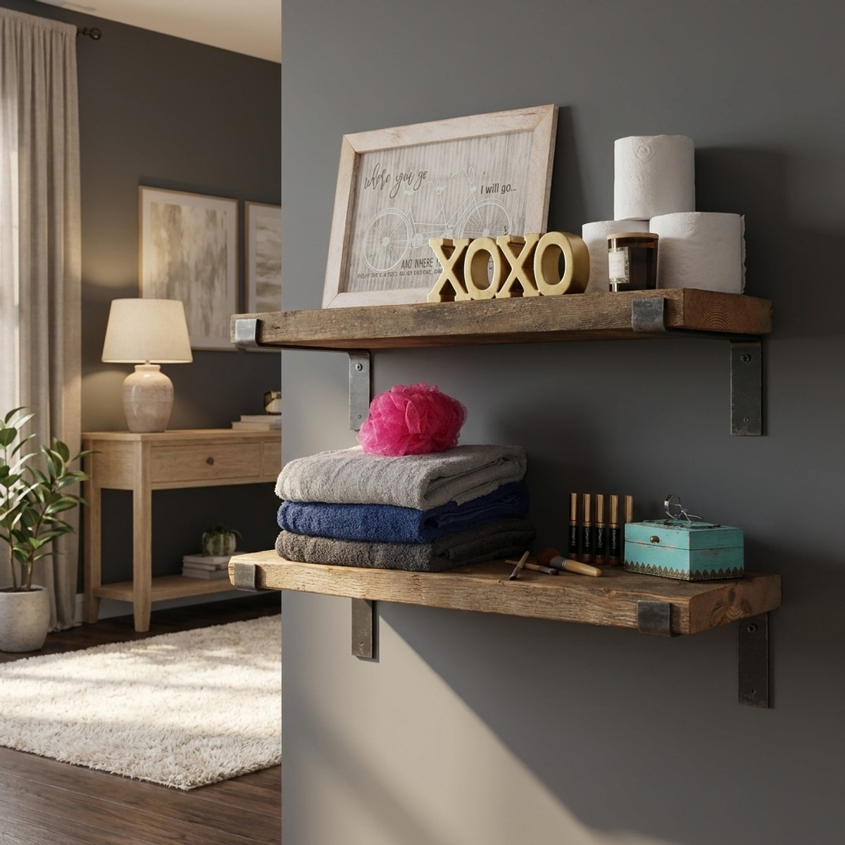 Estante de pared decorativo de madera y metal Lam