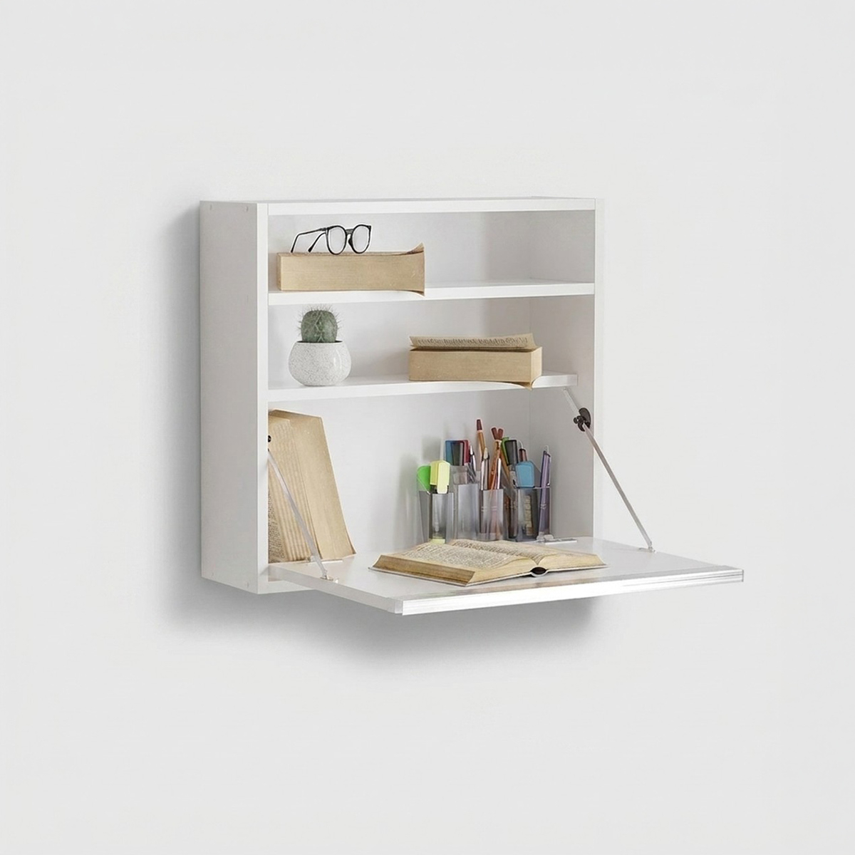 Klappbarer Wand-Schreibtisch mit Regalen Optimum