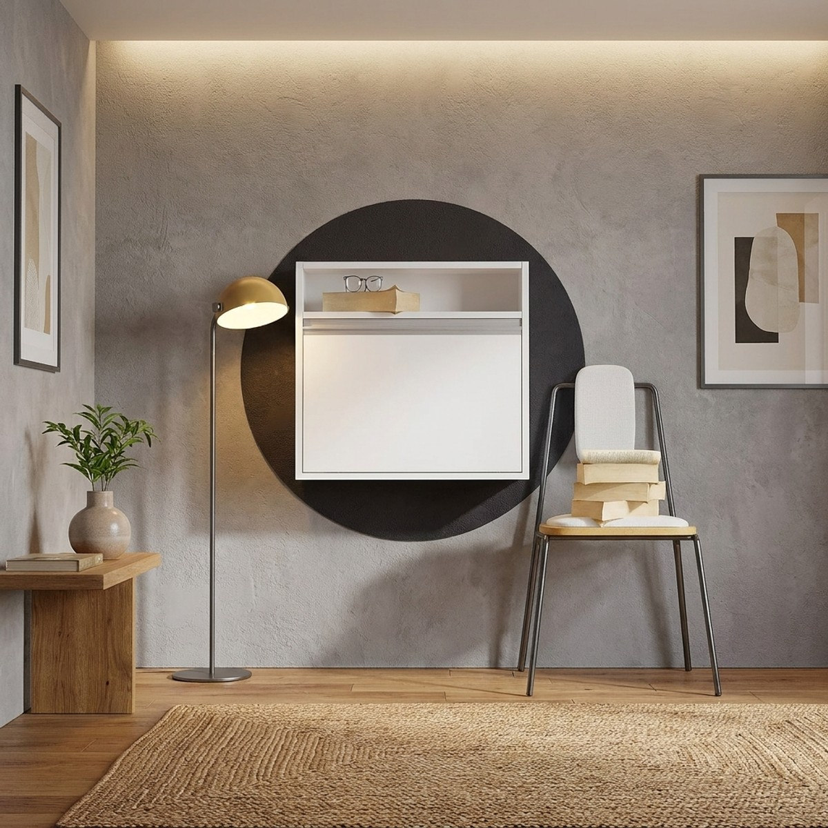 Klappbarer Wand-Schreibtisch mit Regalen Optimum