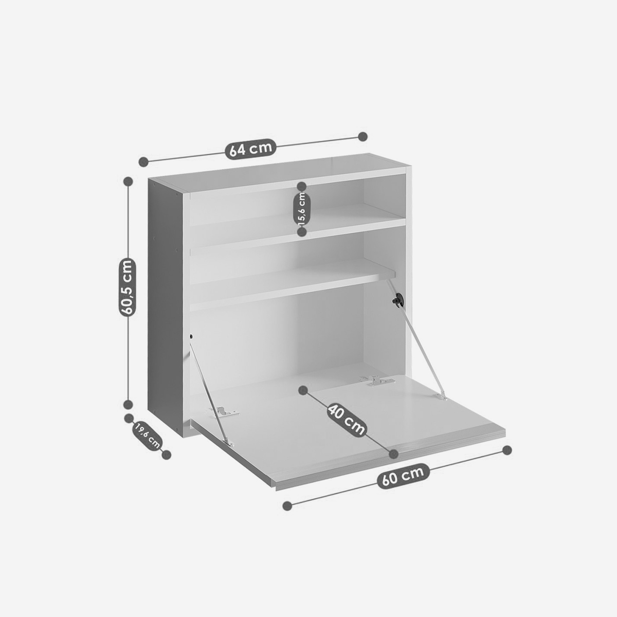Klappbarer Wand-Schreibtisch mit Regalen Optimum