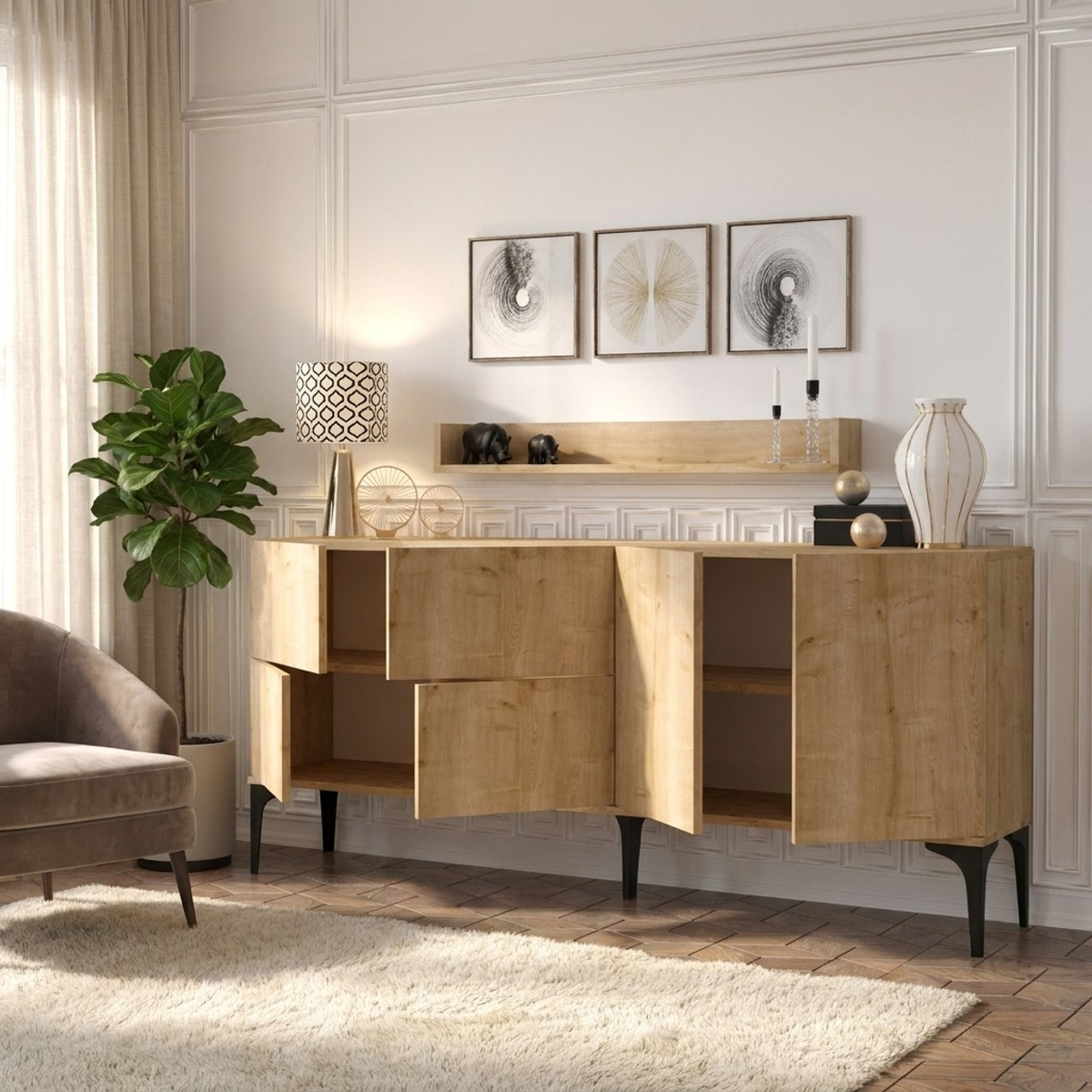 Konsolen-Sideboard Stella mit Ablage und Regalböden