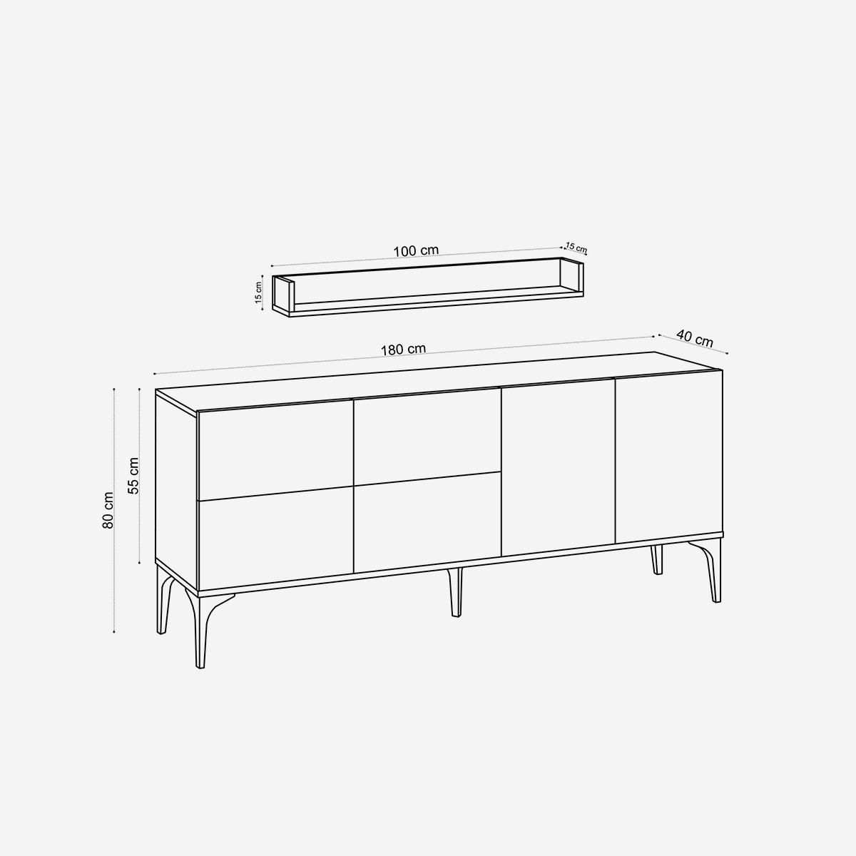 Konsolen-Sideboard Stella mit Ablage und Regalböden