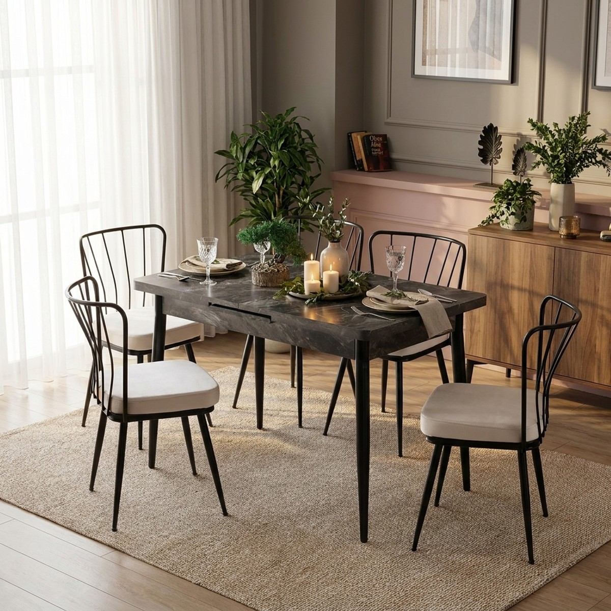 Tavolo da pranzo allungabile con gambe in metallo 120/150x70 Ay