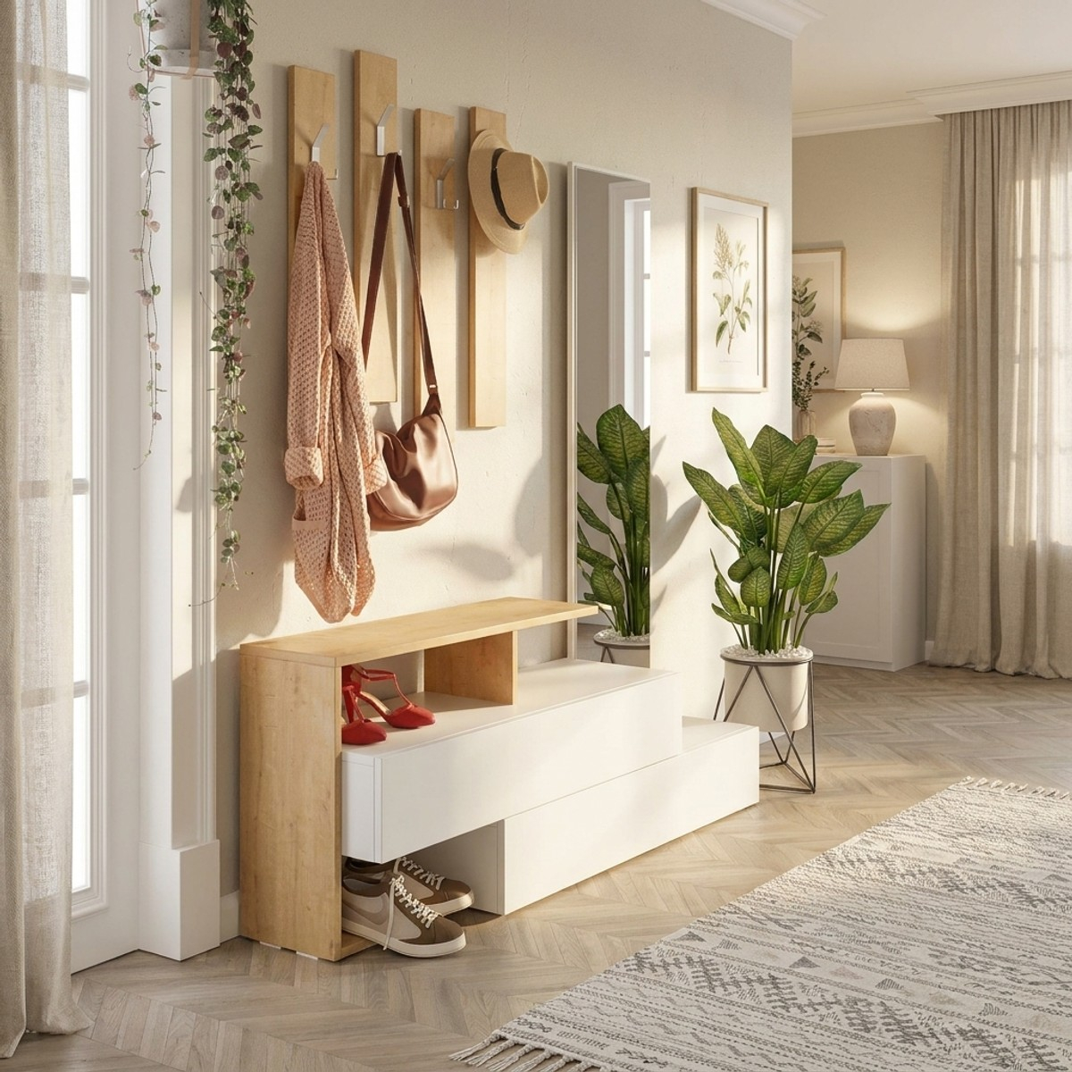 Mueble de recibidor con espejo y perchero Ramda