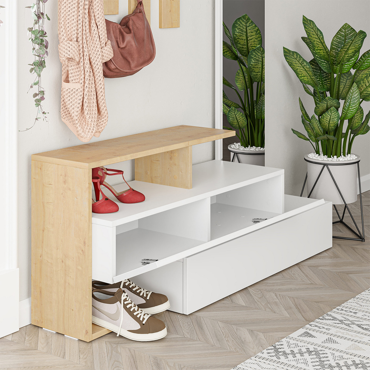 Mueble de recibidor con espejo y perchero Ramda