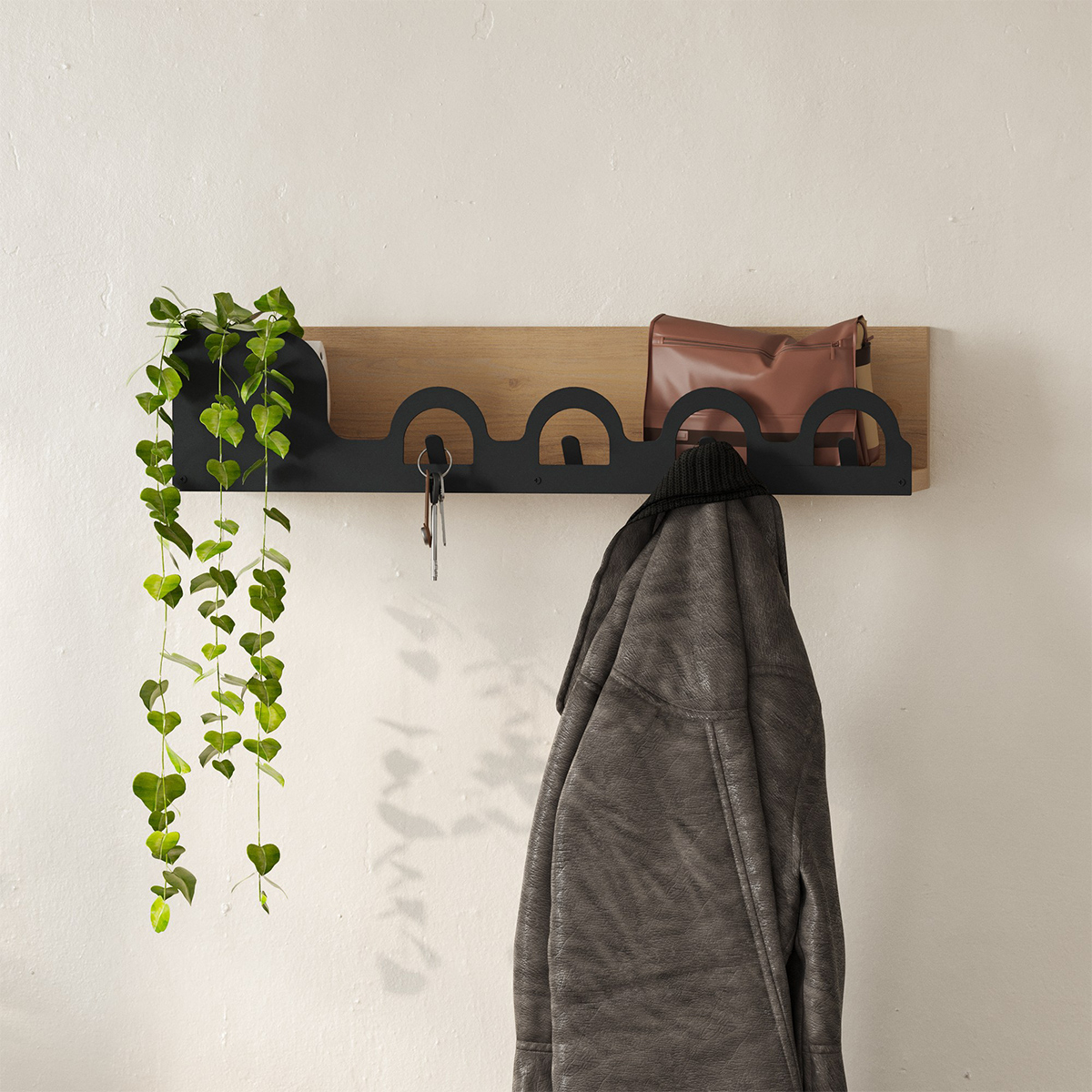 Perchero de pared de metal con estante Liora