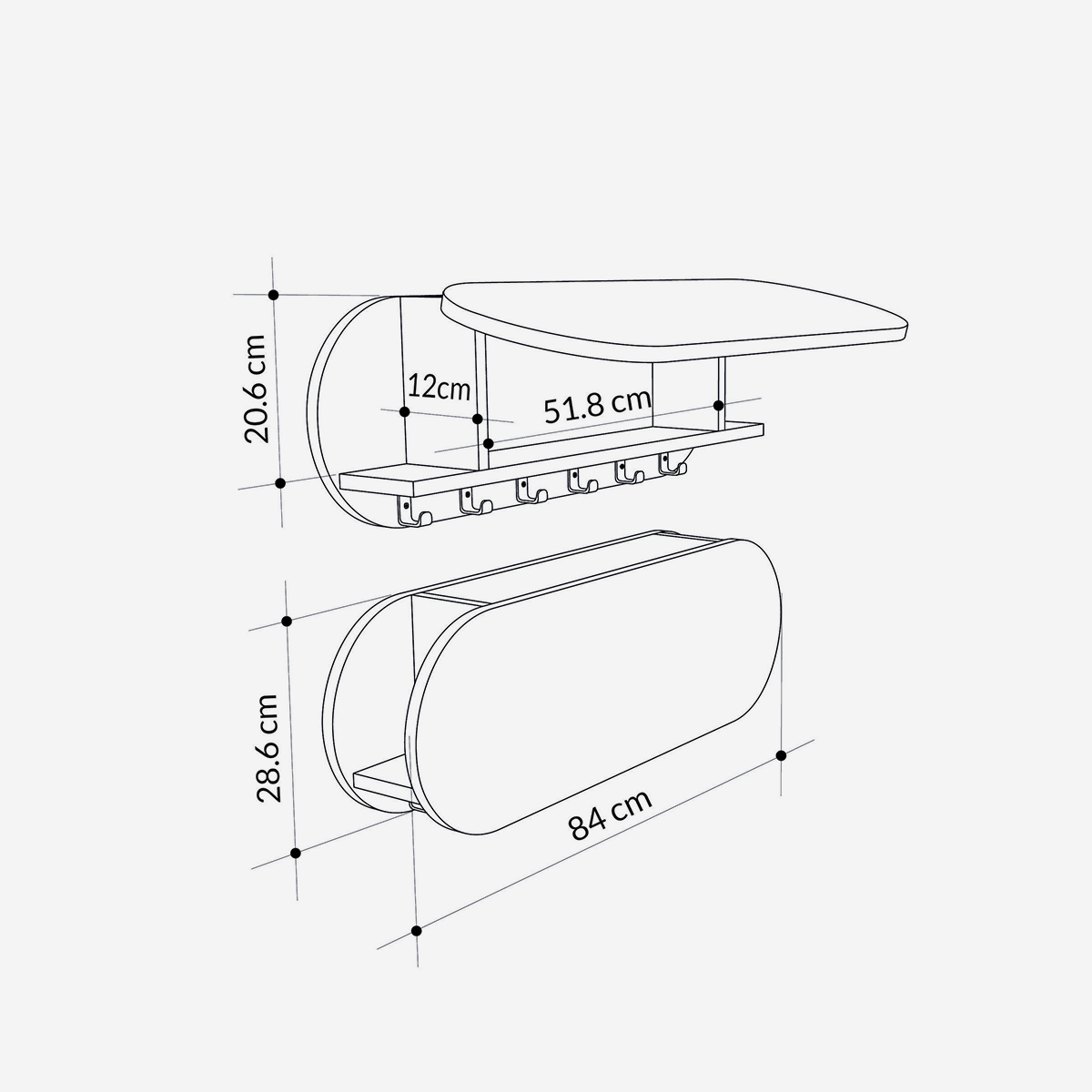 Perchero de pared con estante contenedor Kroma