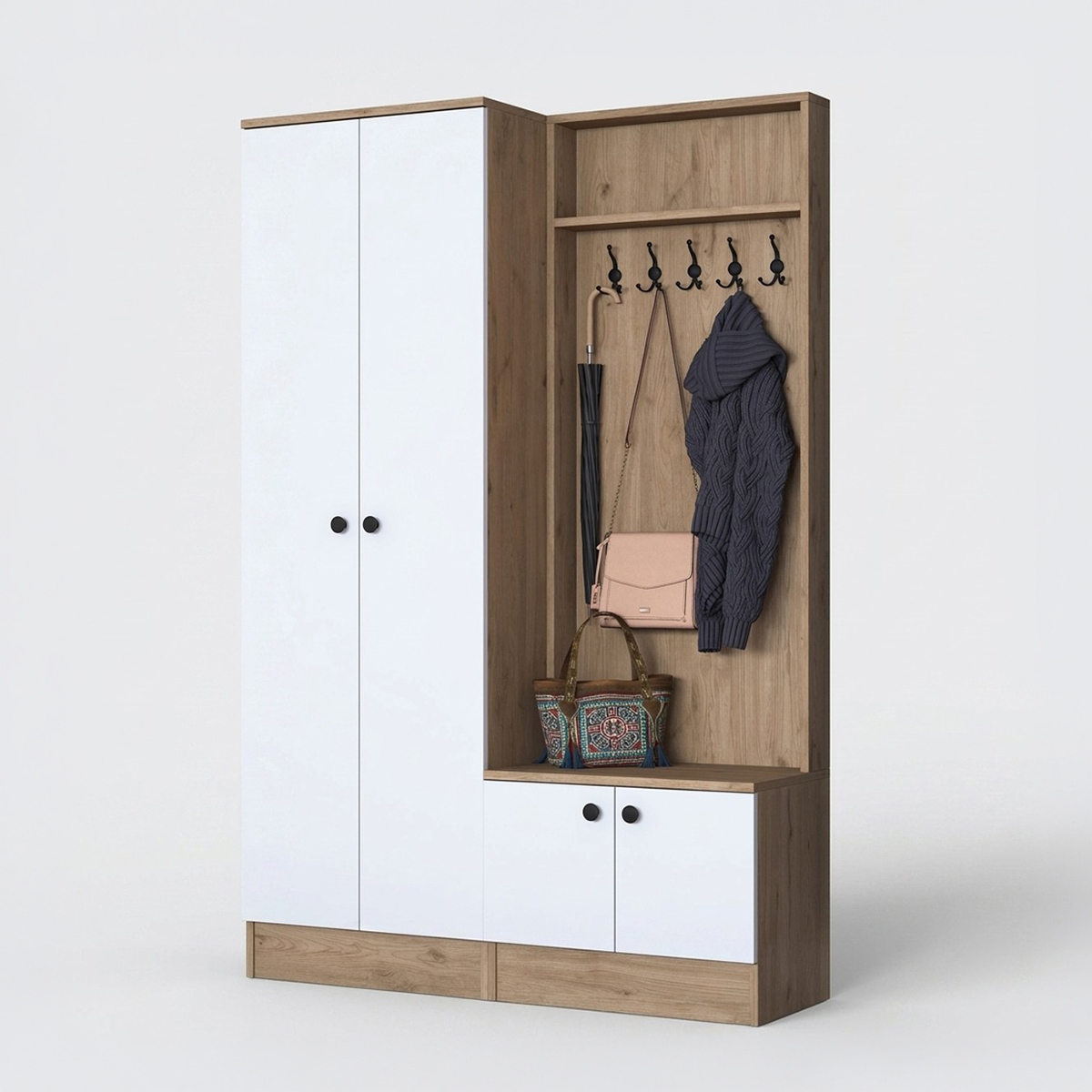 Garderobenmöbel mit Kleiderständer und Schuhschrank Veltor