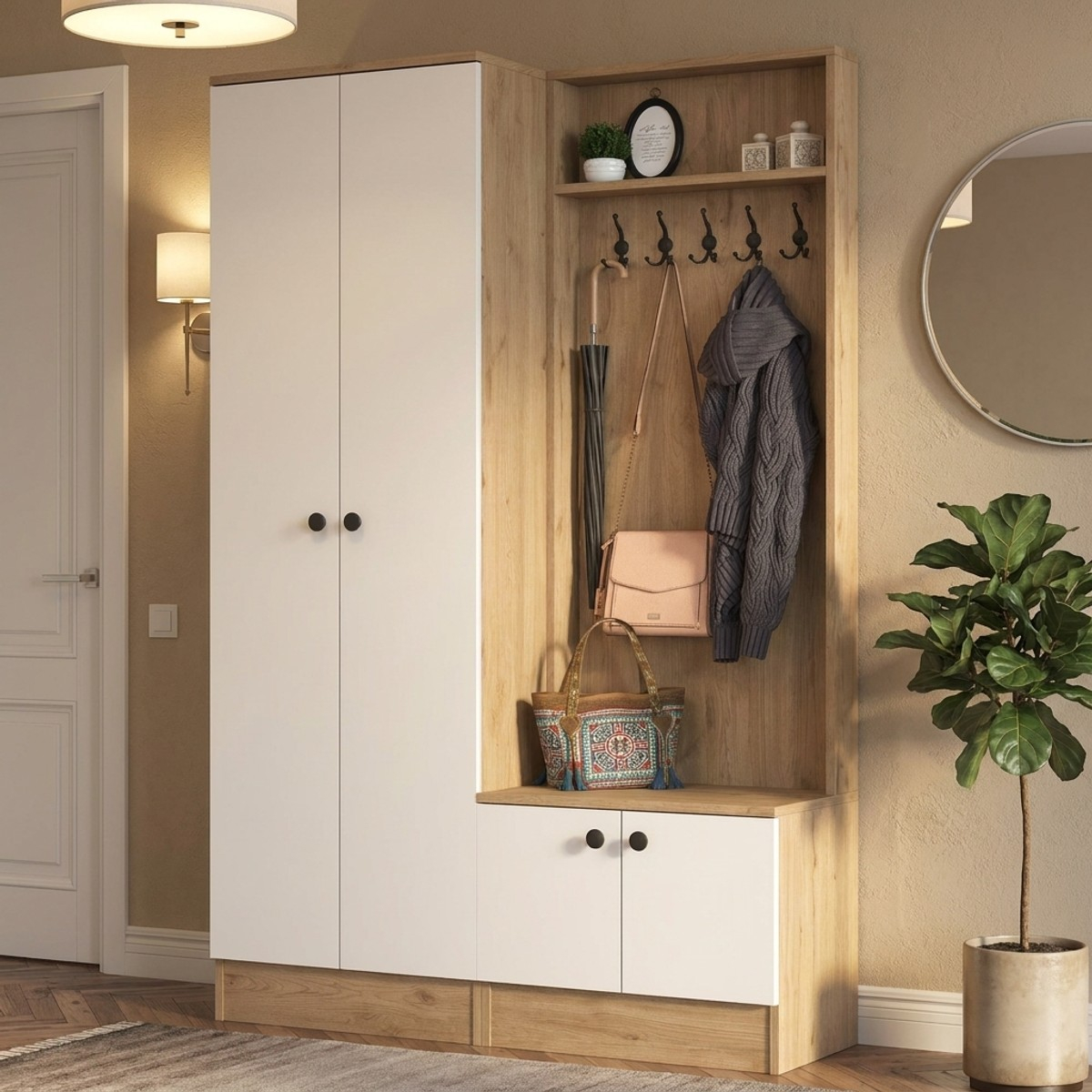 Garderobenmöbel mit Kleiderständer und Schuhschrank Veltor